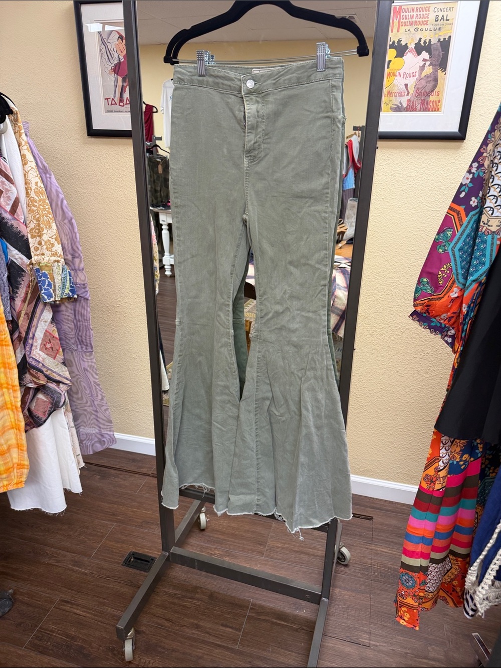 Free People Olive Green Flared float on flare Jeans